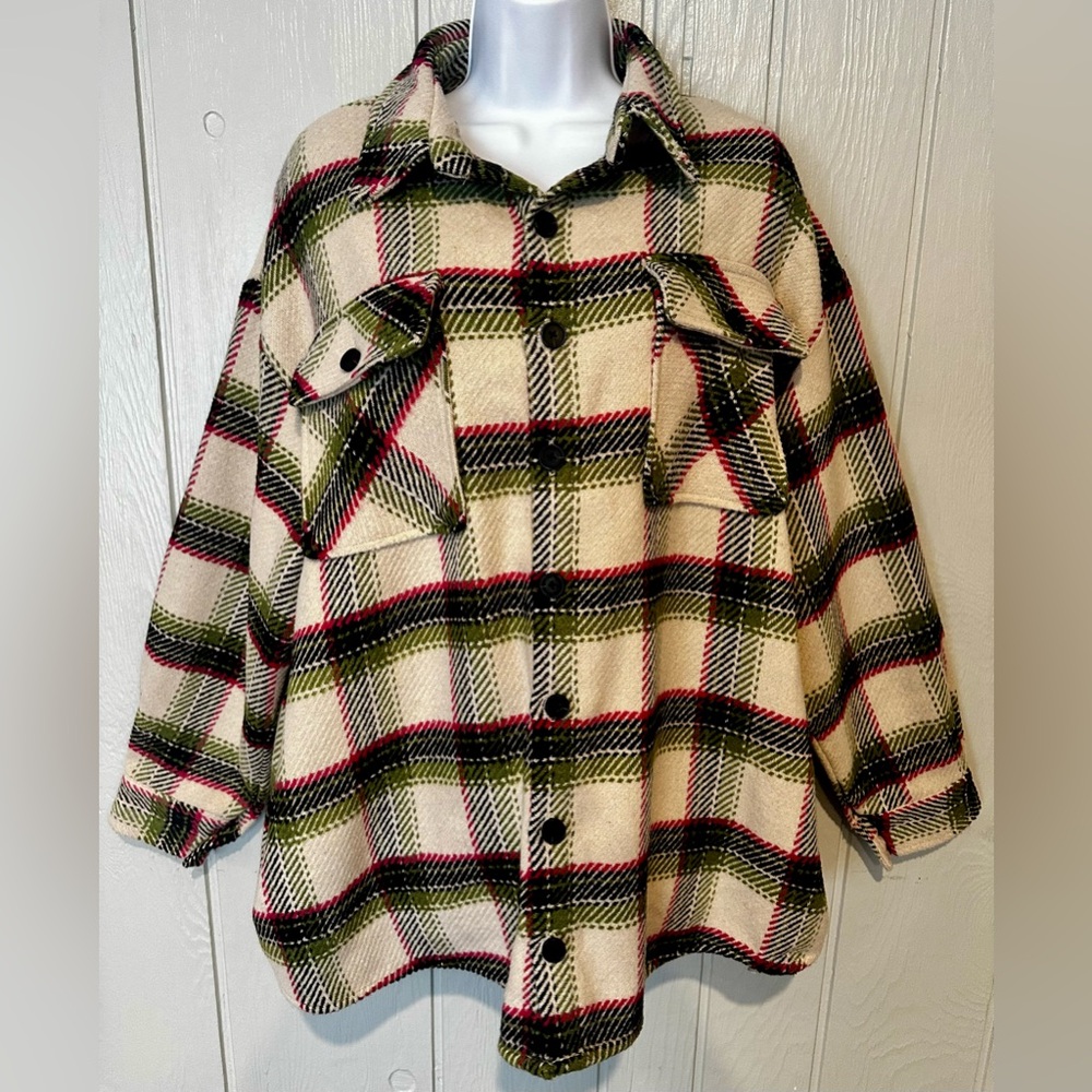Wild Fable Green & Pink Wool Plaid Button Down Shirt - FINAL PRICE